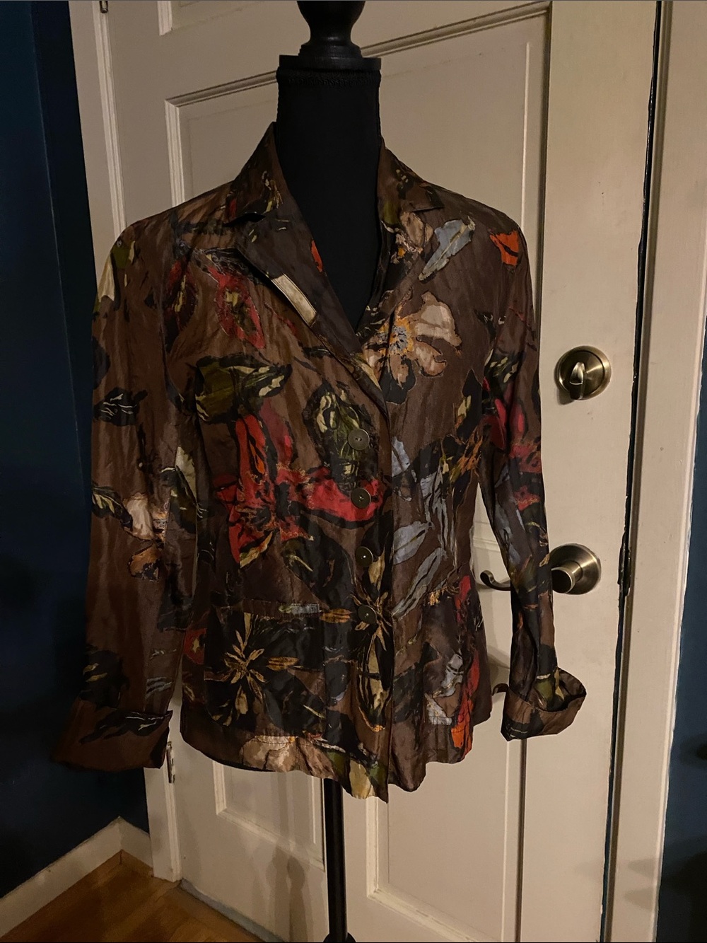 Chico's Brown Floral Button-Front Blouse with Multicolor Accents 0/Small